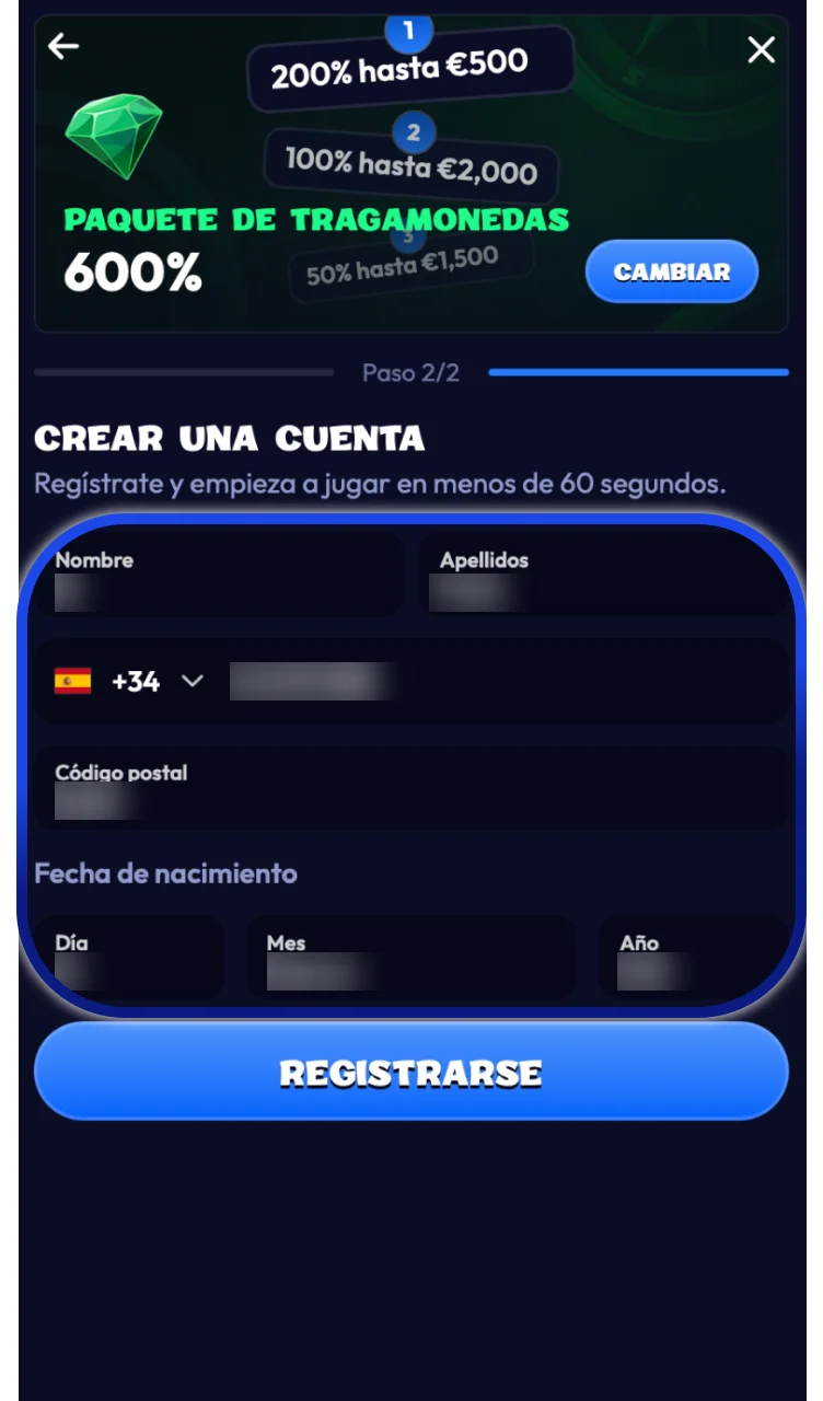 Introducir los datos personales
