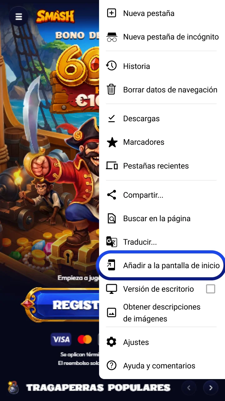 Android: abrir el menú lateral del navegador