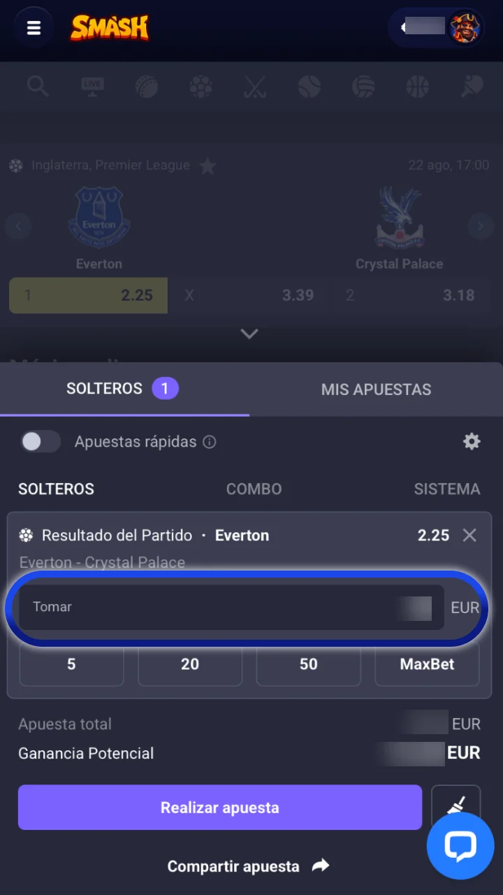 Introducir el importe de la apuesta