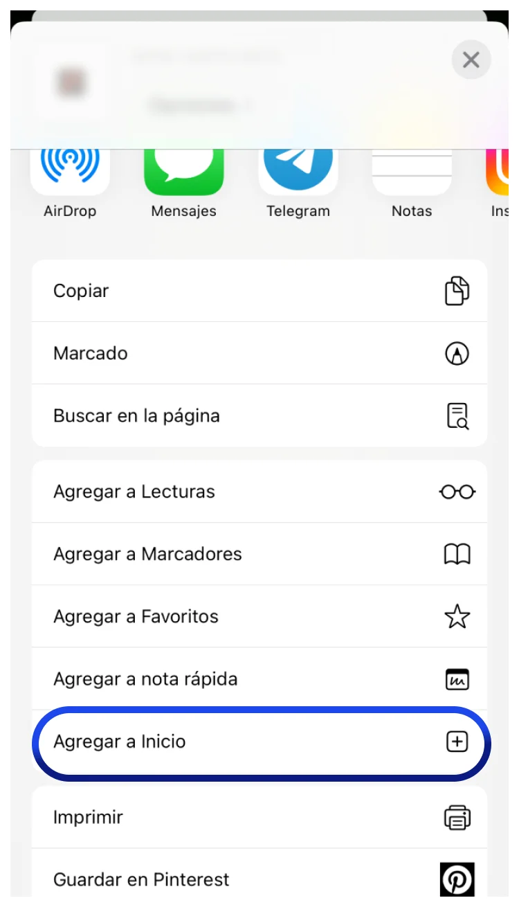 iPhone: elegir Añadir a pantalla de inicio